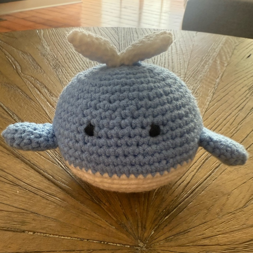 Handmade Blue and White Crochet Whale Plush